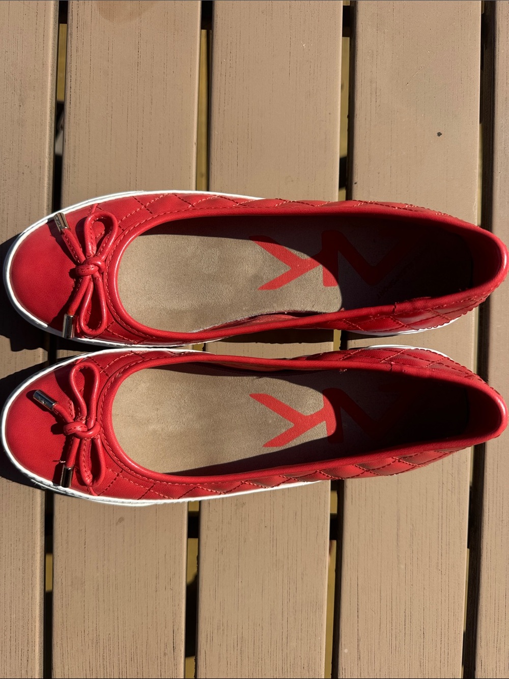Anne Klein Red Quilted Ballet Flats with Bow, Size 6.5